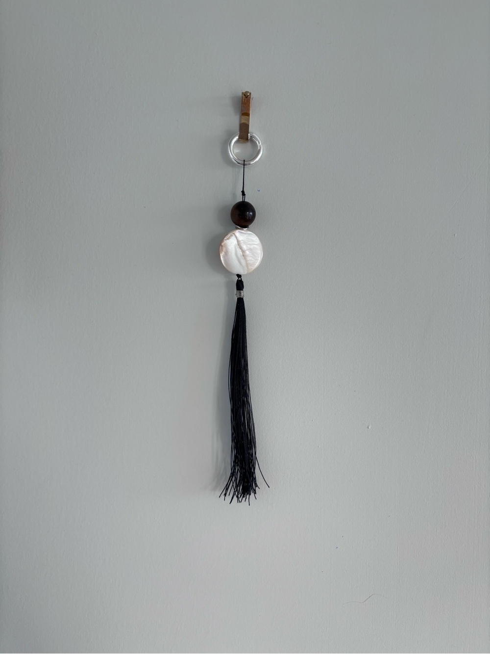 Tigers eye and White Shell Beaded Tassel Keychain/Bag Charm